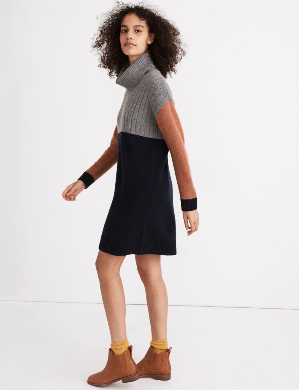 Madewell Colorblock Turtleneck Sweater Dress Wool Blend Knit Preppy